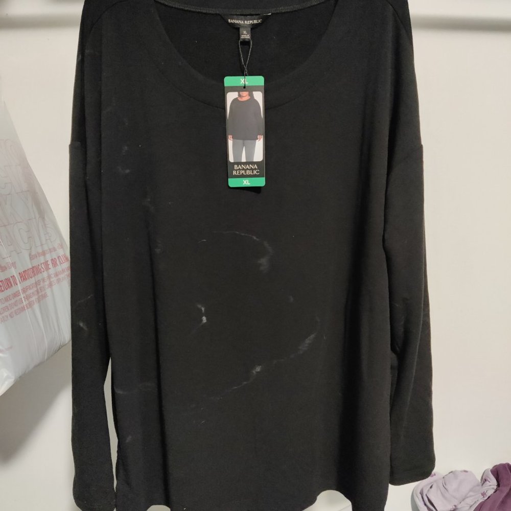 SOILED Banana Republic Womens Long Sleeve Crew Neck Top Black Size XL $65 FFF023